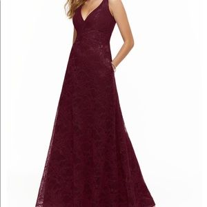 Mori Lee Burgundy Bordeaux Lace Bridesmaid Gown